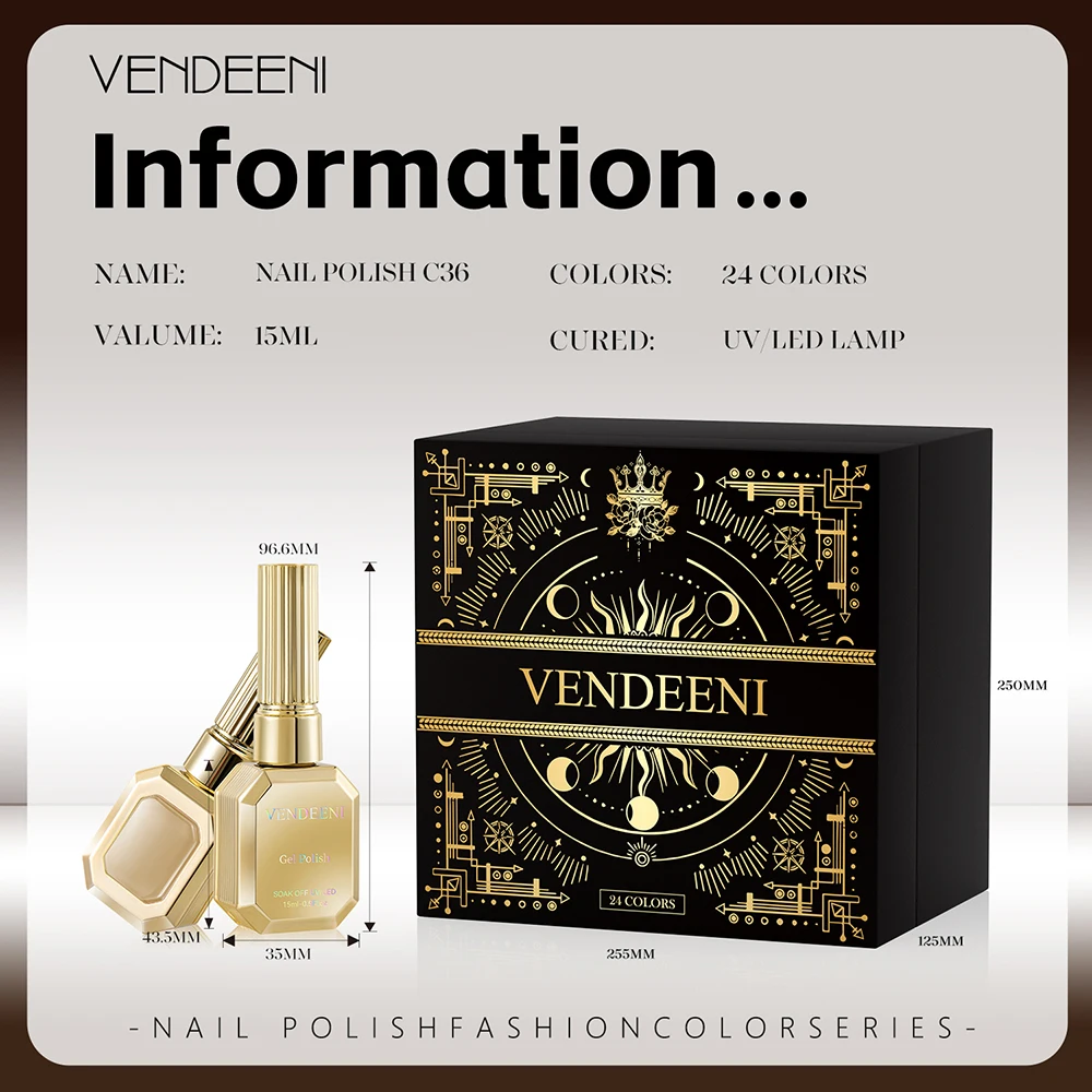 Vendeeni 24 Farben/Set Karamellbrauner Gel-Nagellack Gemischter Glitzer UV LED Aushärtbarer Gel-Lack Magnetisches Katzenaugen-Gel mit Display – Detail 8