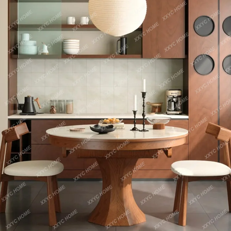 XX Dining table variable round household travertine rock slab living room small apartment, oval telescopic