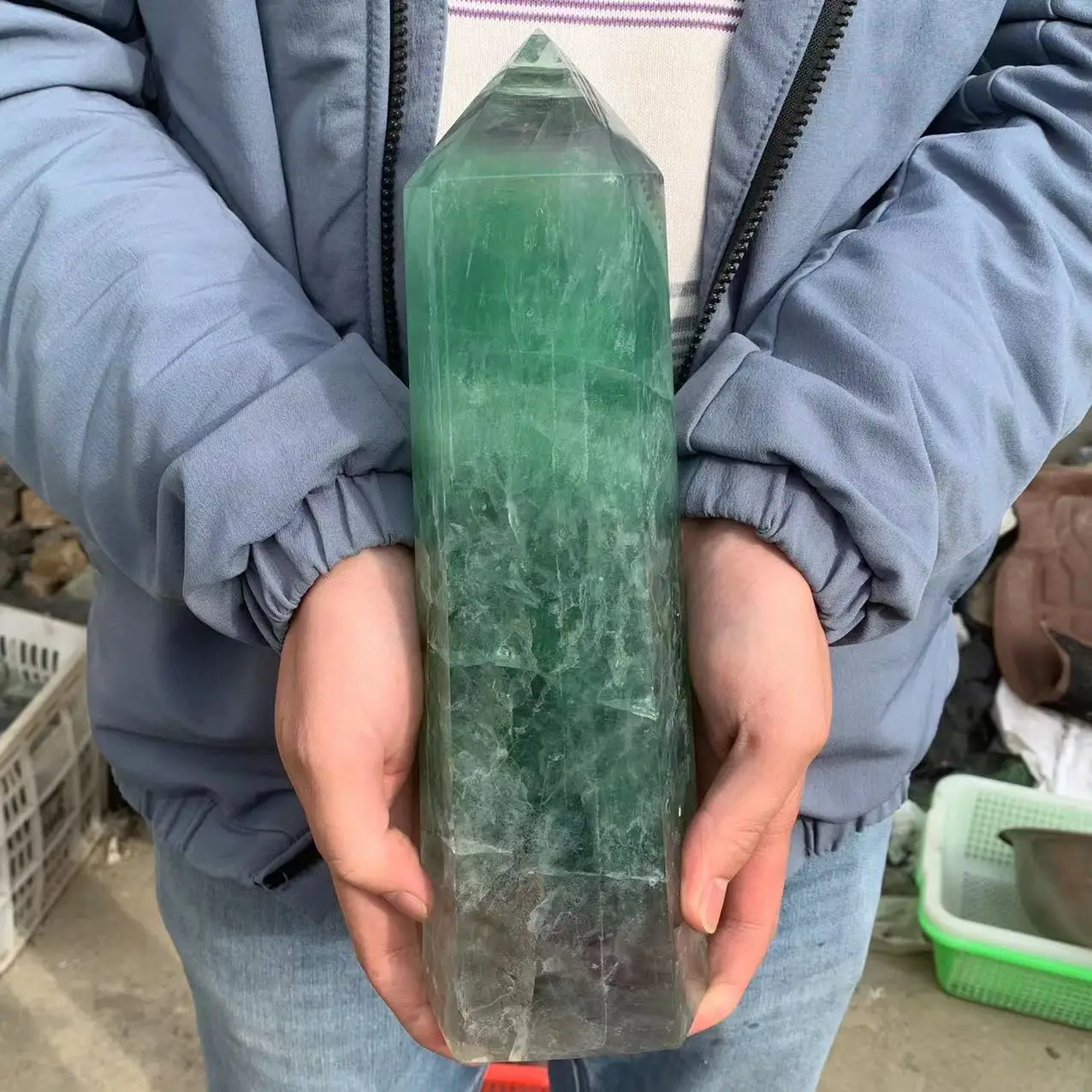 Big Wand Natural Crystal Point Green Fluorite Tower Healing Stone Energy Ore Mineral Obelisk Home Decor