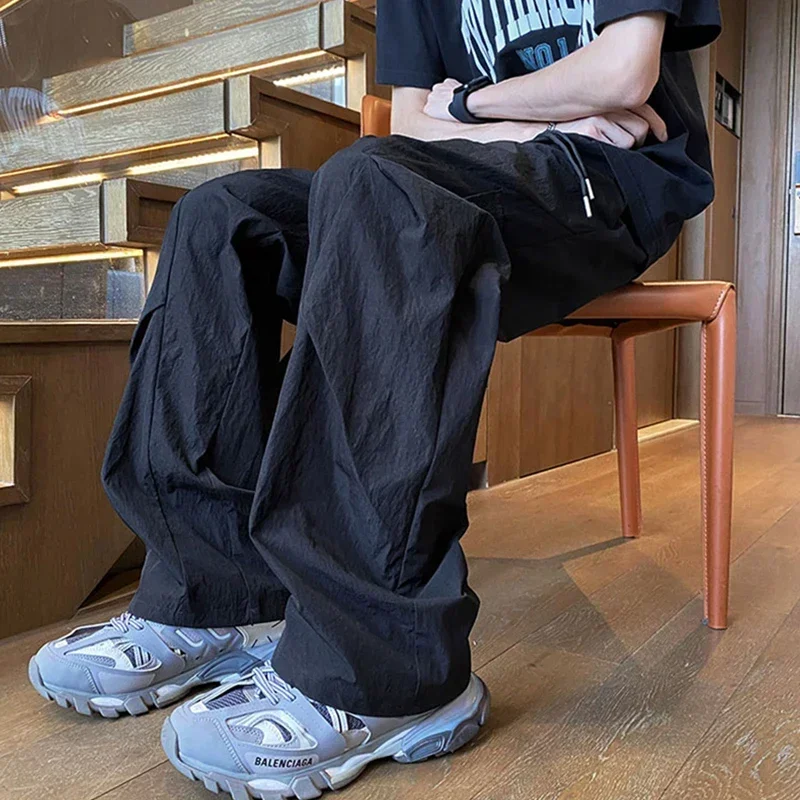 

Summer Techwear Cargo Pants For Men Hip Hop Fashion Straight Wide Leg Trousers Male 2025 New Y2K Streetwear Baggy Gym Sweatpants