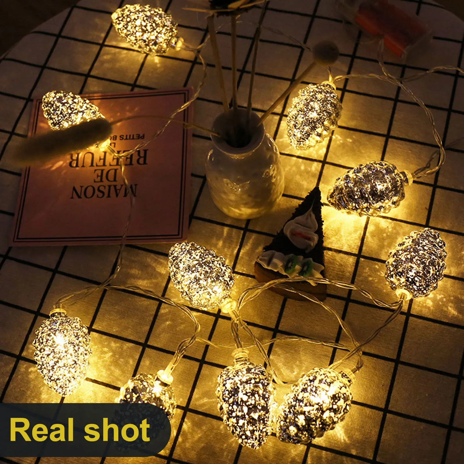 1 ensemble de guirlandes lumineuses Led à motif de flocon de neige, lampe blanche chaude alimentée pour décoration de noël de fête de chambre à coucher, éclairage festif