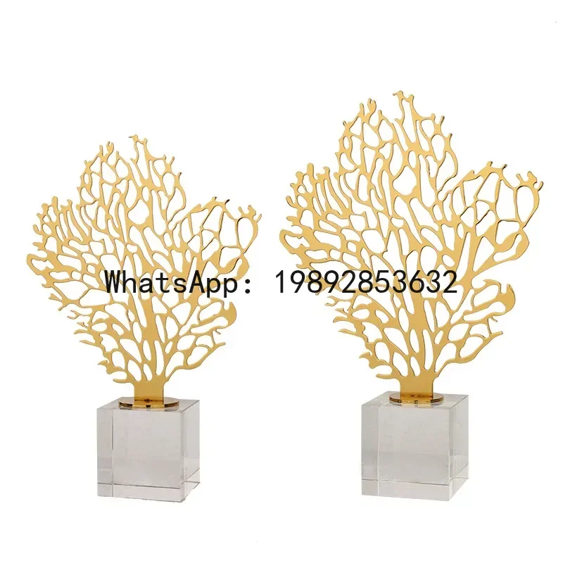 Glass Ornament Golden Hollow Tree Lucky Metal Tree Decorative Figurines Crystal Coral Figurine Home Decoration Accessories