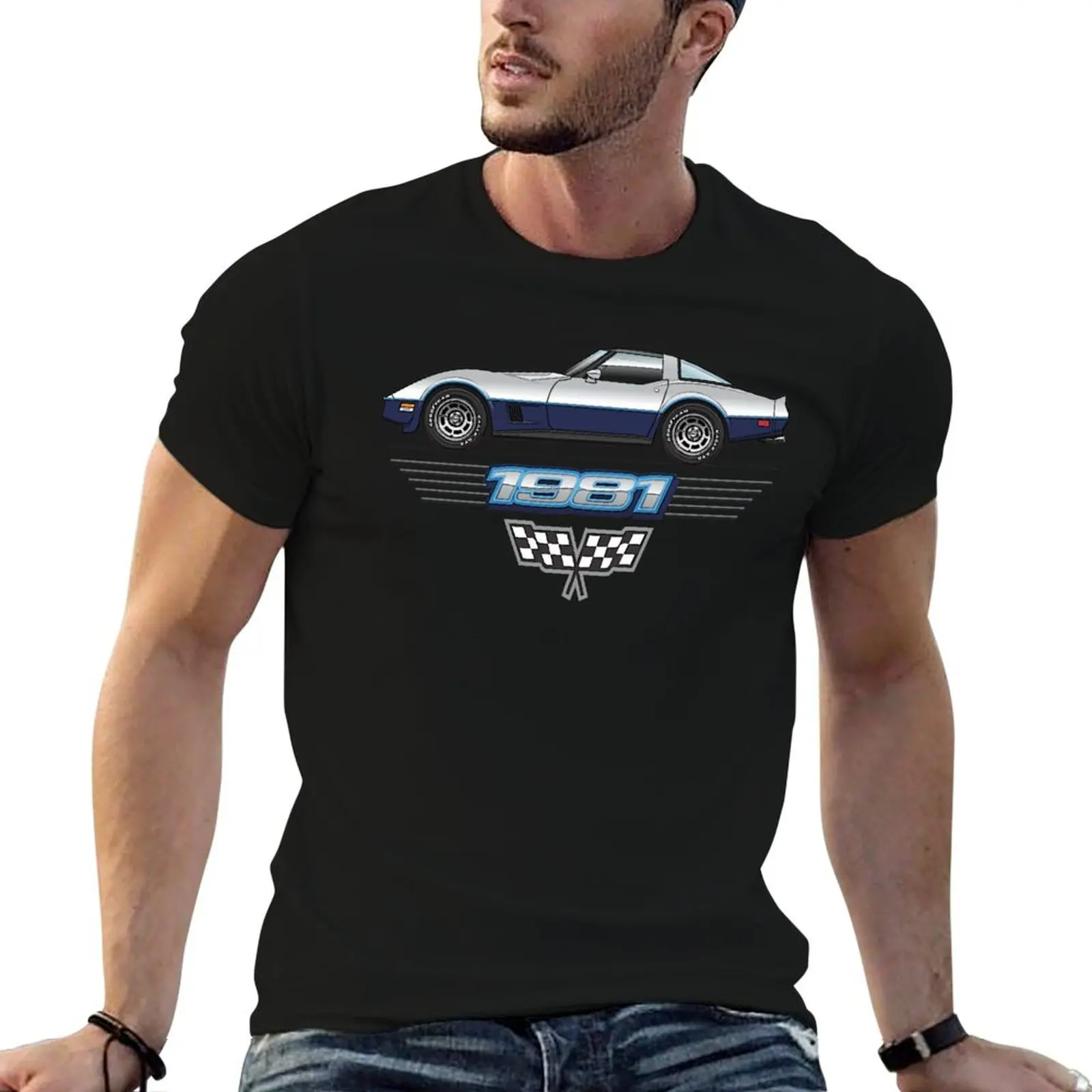 1981 Silver over Dark Blue T-Shirt oversized topping t shirts for men pack