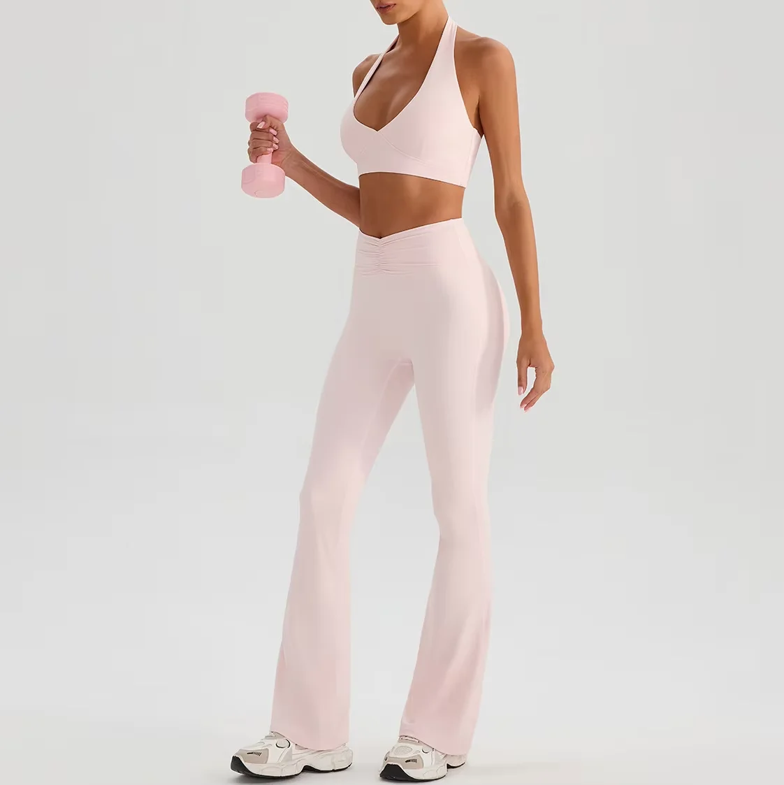 

Women's Halter Neck Sports Bra And Flared Pants Yoga Fitness Set for Workout Running Gym Top Style Fitness Clothing