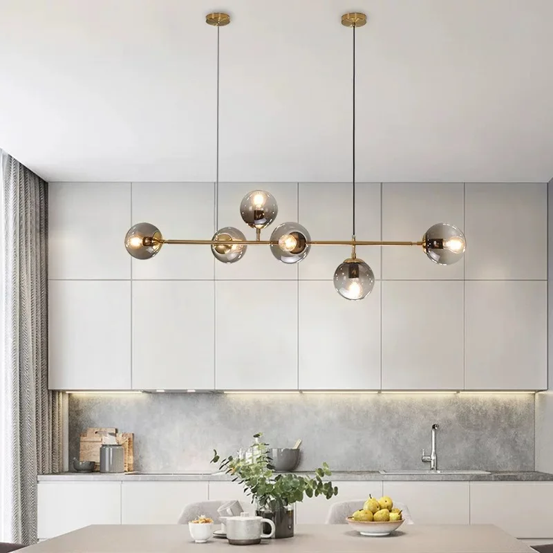 Nordic LED Pendant Lights Modern Glass Ball Suspension LOFT Chandelier dining room kitchen bar Smoke Gold Black Hanging Lamp E27 - Image 2
