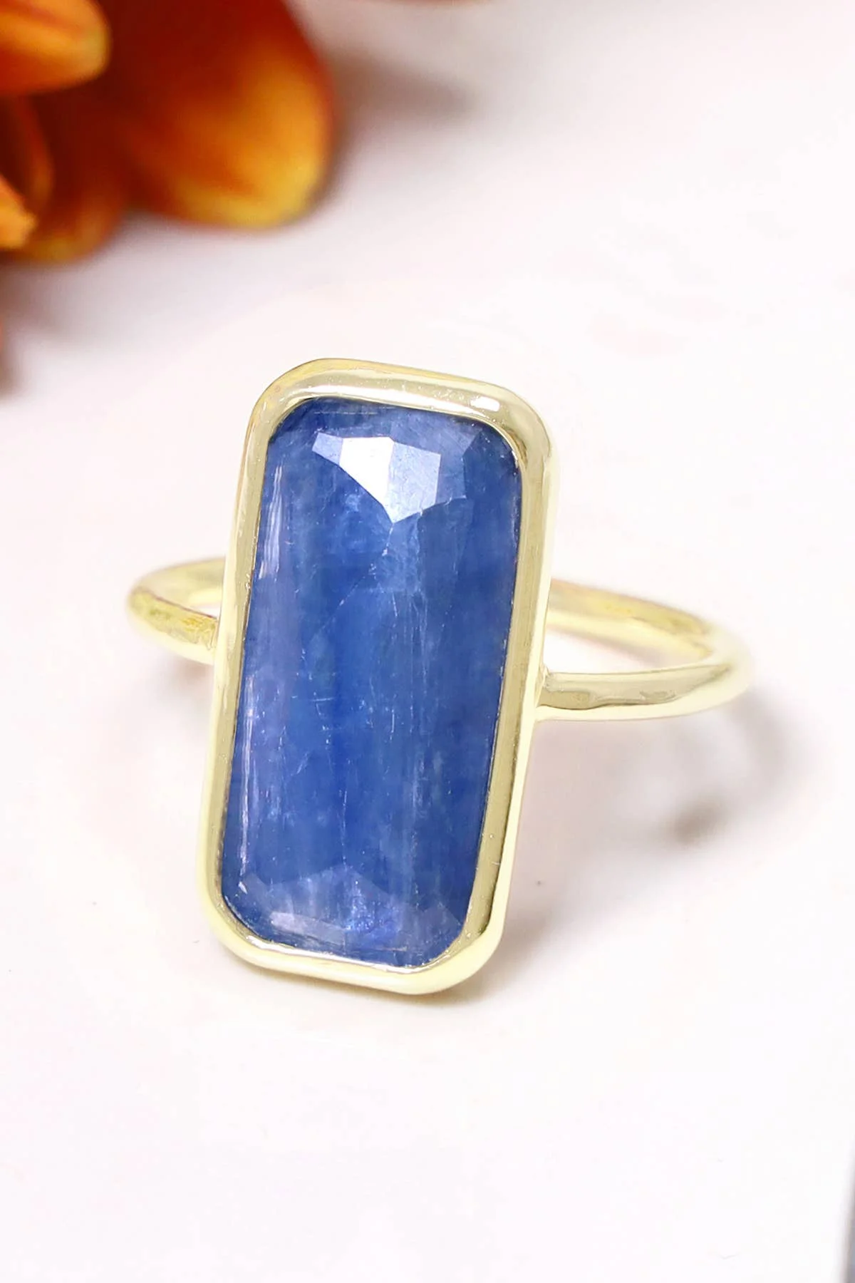 Natural Kyanite Rectangle Fashion Gemstone Ring  Jewelry for Party US Size 5-12