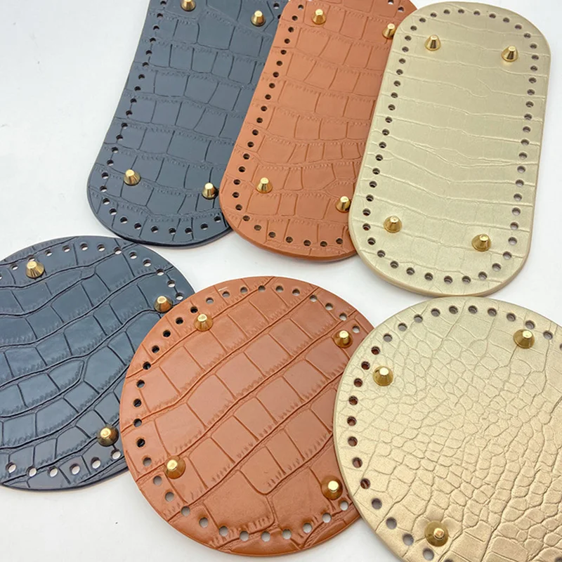 Fast Shipping Crocodile Pattern Leather Bottom For Knitted Bag Multi Size Round Rectangel Bottom With Holes Rivets Bag Bottom