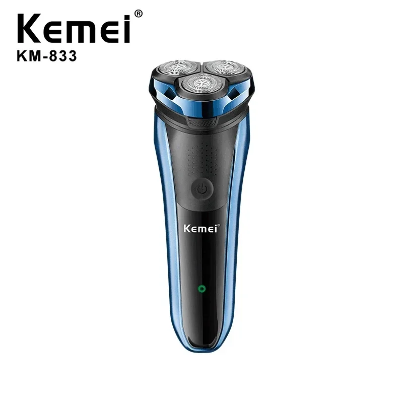 Kemei KM-833 rotary three blade full body washing electric shaver, USB charging, independent 3D floating blade mesh