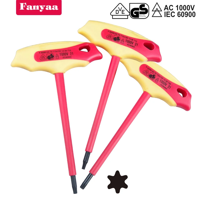 Fanyaa VDE T-Handle Torx Key Screwdriver T10-T50 Insulated 1000V Injection Torx Driver, Electricians Safety Lever