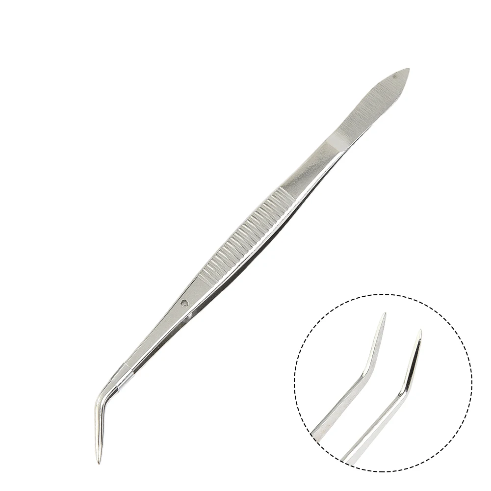 1pc Stainless Steel Tweezers Bend Chuck Tweezers With Positioning For Dentistry Restoration  Tea Set Household Planting