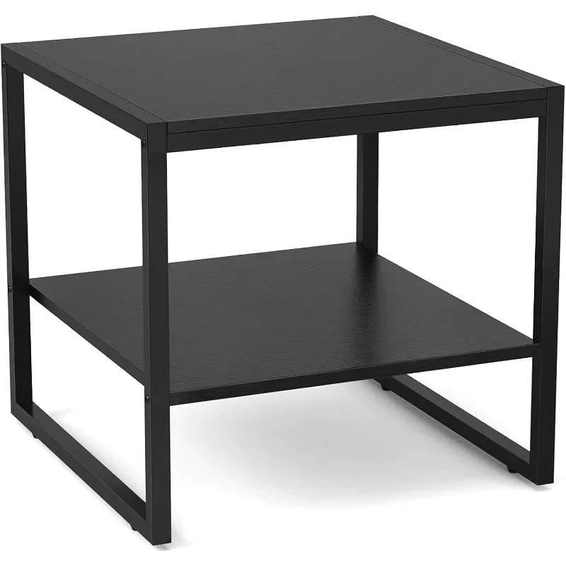 

Square Side Table Modern Night Stand with 2-Tier Storage Shelf, Living Room Small Coffee Table, Wood Finish Bedside Table