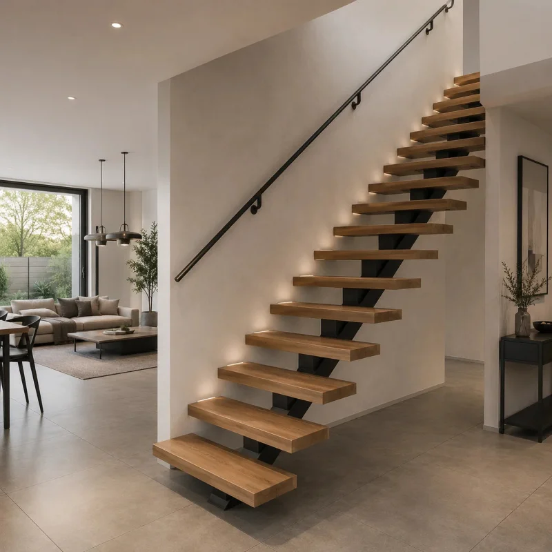 custom.Floating Staircase Single Stringer Steel Stair Modern Indoor Staircase