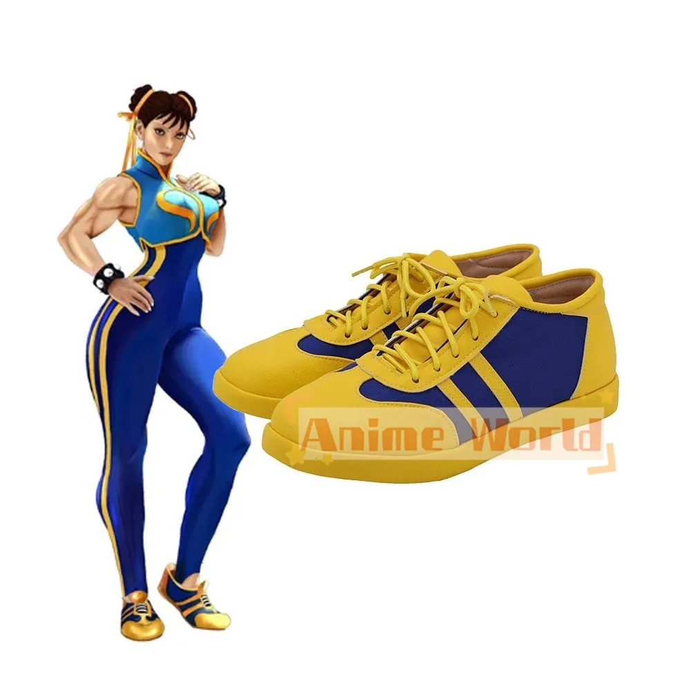 

Обувь для косплея Game Street Fighter Chun Li, желтая спортивная обувь для женщин и девочек, карнавальный костюм на Хэллоуин, аксессуары для ролевых игр