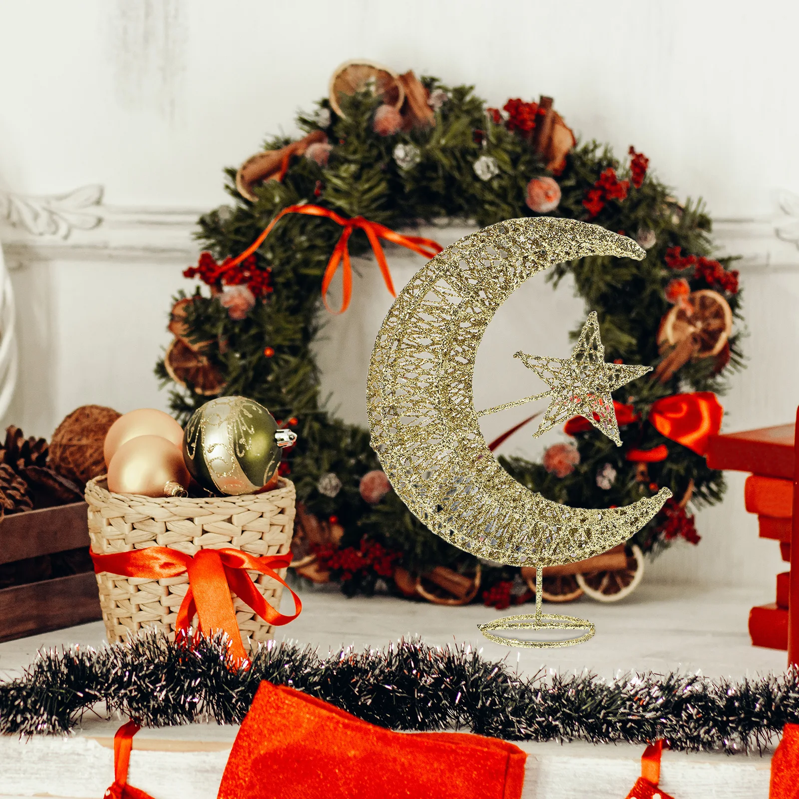 

Tree Top Star Moon Christmas Decoration Gold Treetop Ornament Festive Atmosphere Christmas Tree Topper Premium Material