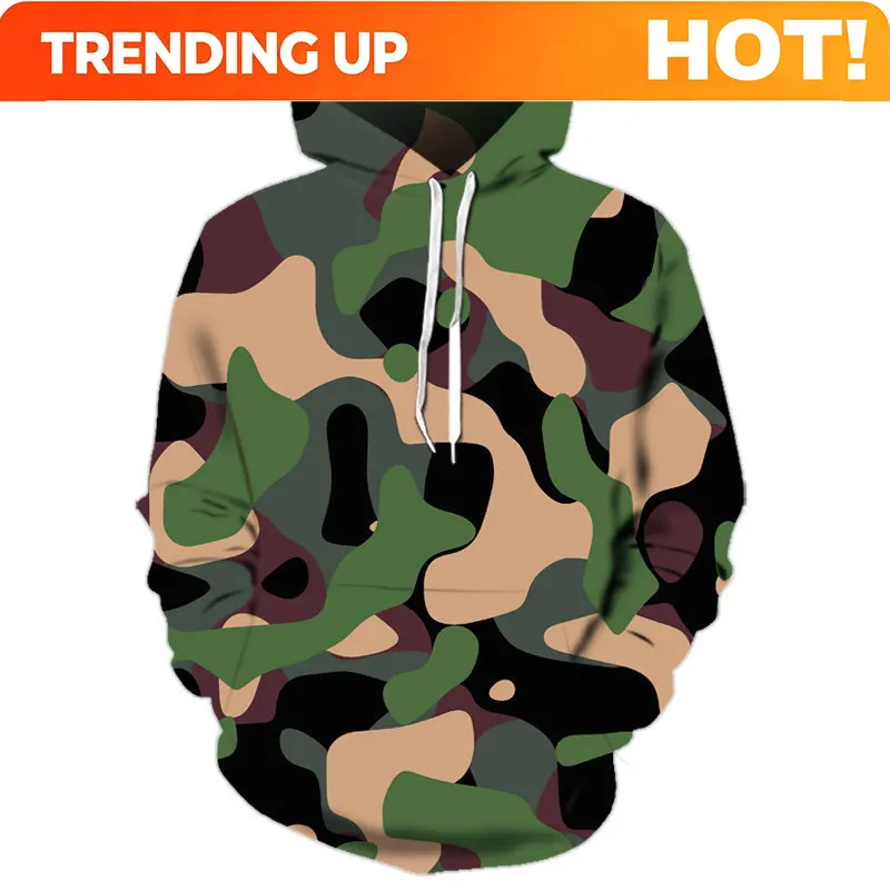 Customization Army Green Camo Pattern Men's Hooded Sweatshirts Autumn Winter Long Sleeve 3D Printing Street Casual Hoodies 6XL B