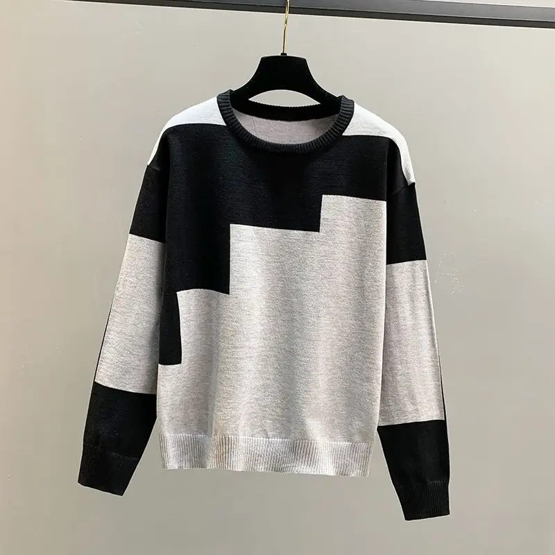 2024 New Color Blocking maglioni coreani donna Classic manica lunga O-collar temperamento sciolto Pullover lavorato a maglia tutto-fiammifero Top