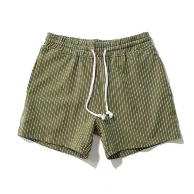 2024 New Summer High End Sports and Leisure Loose Drawstring Middle Waist Pocket Straight Striped Three Piece Pants for Men