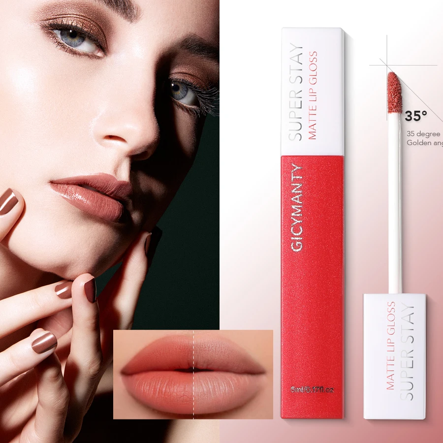 GICYMANTY Matte Lip Gloss, Non-stick Cup Long Lasting Lip Tint, Square Tube Lipstick, Smooth Velvet Lip Makeup, Lip Cosmetics