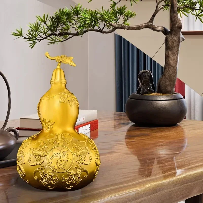Brass gourd ornament, living room, bedroom, bedside wealth, copper, Wufu Linmen opening, hollow copper hoist, large.