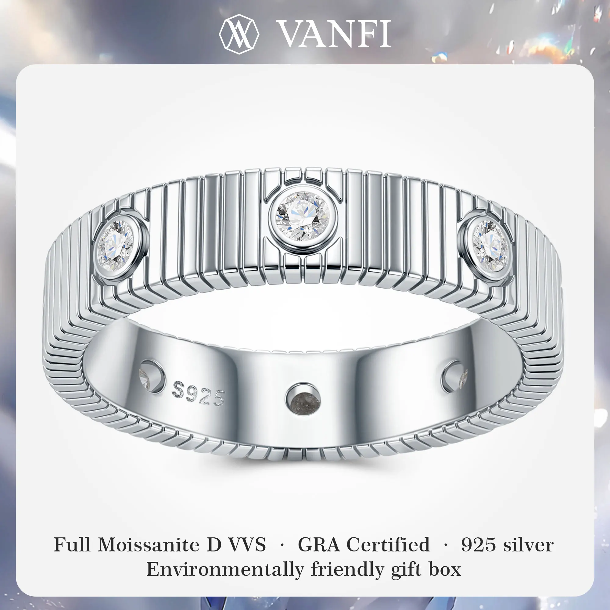 

KFVANFI Minimalist Moissanite Women Men Ring GRA Certified 925 Sterling Silver Platinum Plated Engagement Wedding Fine Jewelry