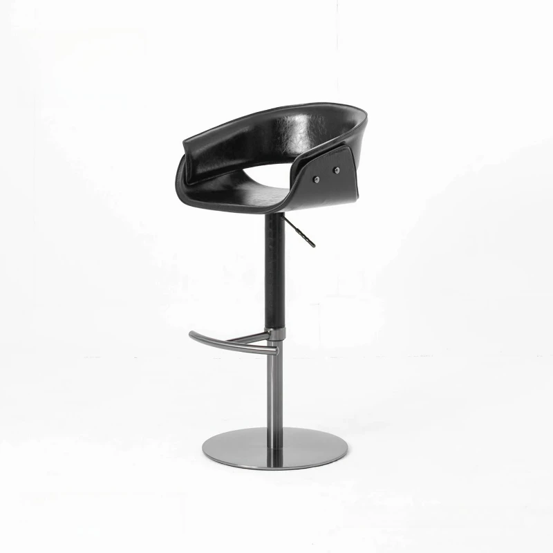

Высокий барный стул из нержавеющей стали, спинка стула, итальянский минималистичный вращающийся кожаный барный стул с подъемным седлом