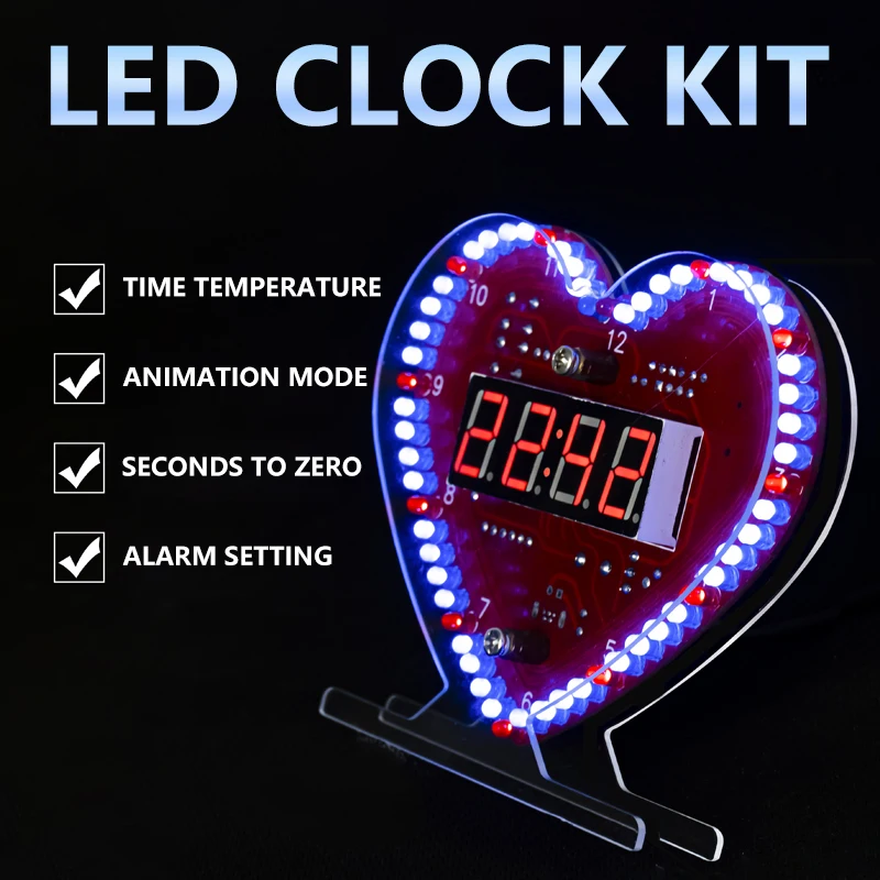 Cardioid Rotating LED Digital Clock Time Temperature Display Multiple Animation DIY Electronic Welding Product Kit