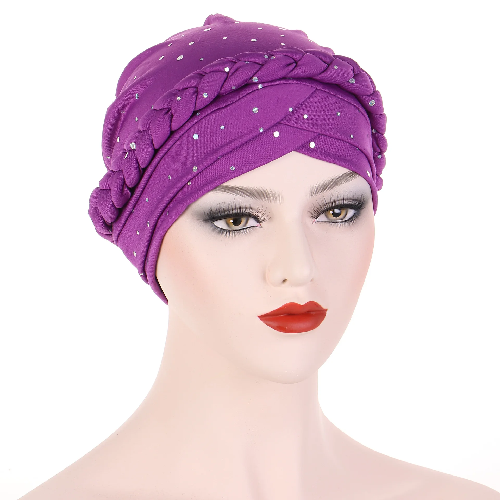 Vrouwen Vlechten Tulband Kruis Bandana Hijab Hoed Moslim Hijaabs Islamitische Hoofd Wrap Haar Verlies Chemo Cap Lovertje Tulband Femme