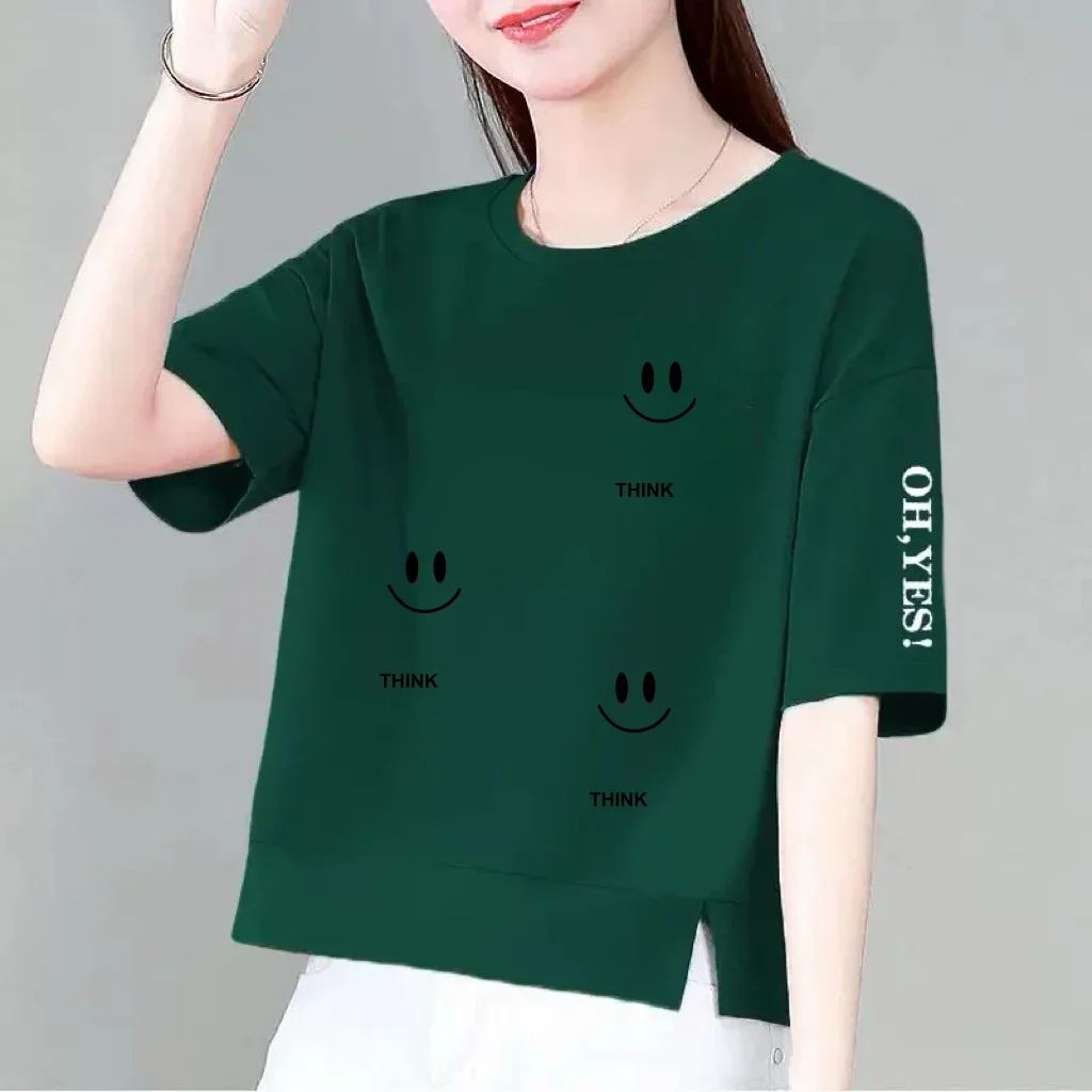 Fashionable Short Sleeve round Neck Sweatshirt Women's Premium Quality T-Shirt Mommy Style Top Trendy Commute Korean Loose Fit