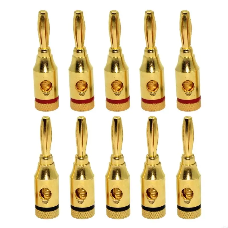 

103A 10 Pack 24K Gold Plated Speaker Banana Plugs Open Screw Type Binding Post Plug