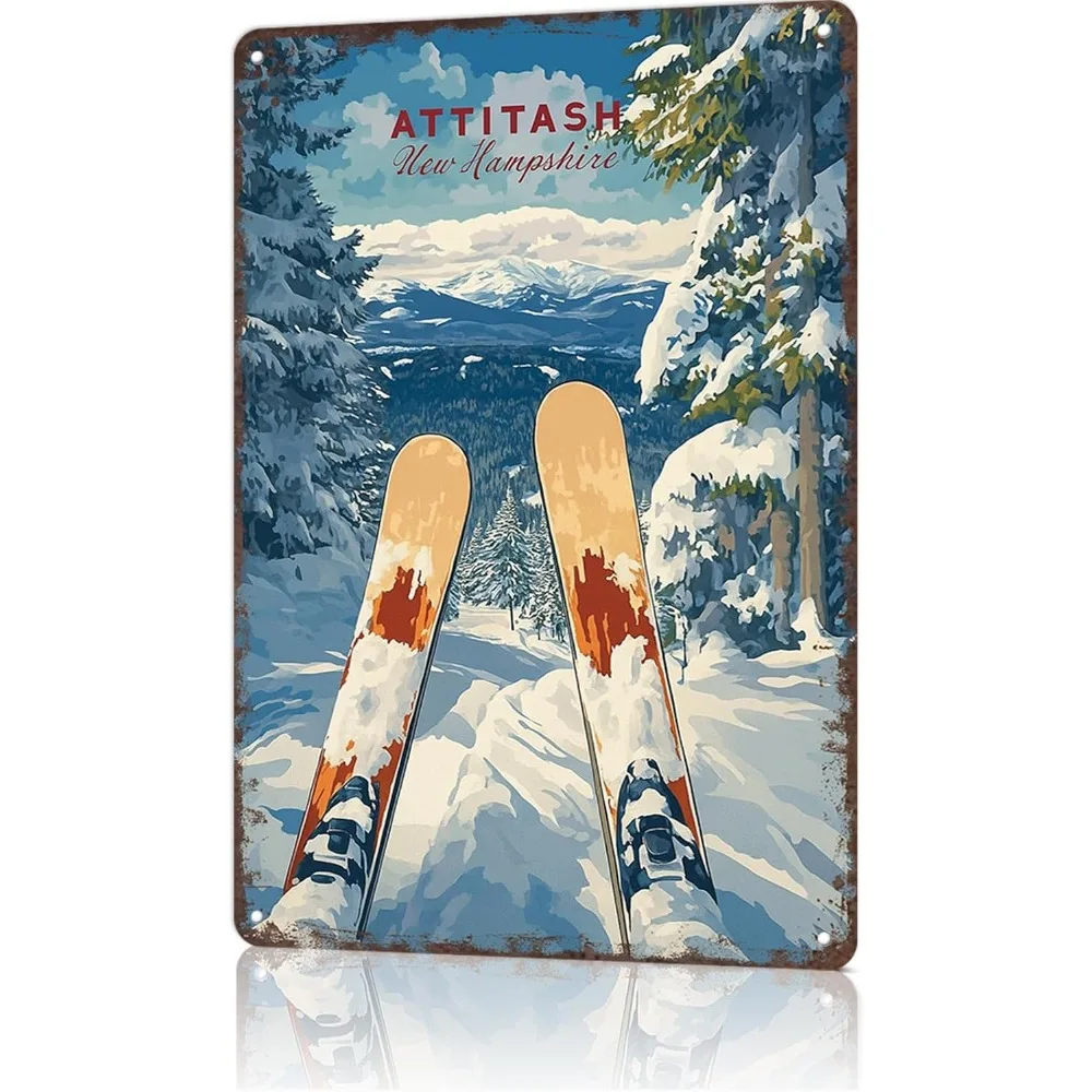 Ski-Wanddekoration, lustiges Metallschild, 20,3 x 30,5 cm, Attitash Resort Art für Zuhause, Bar, Büro