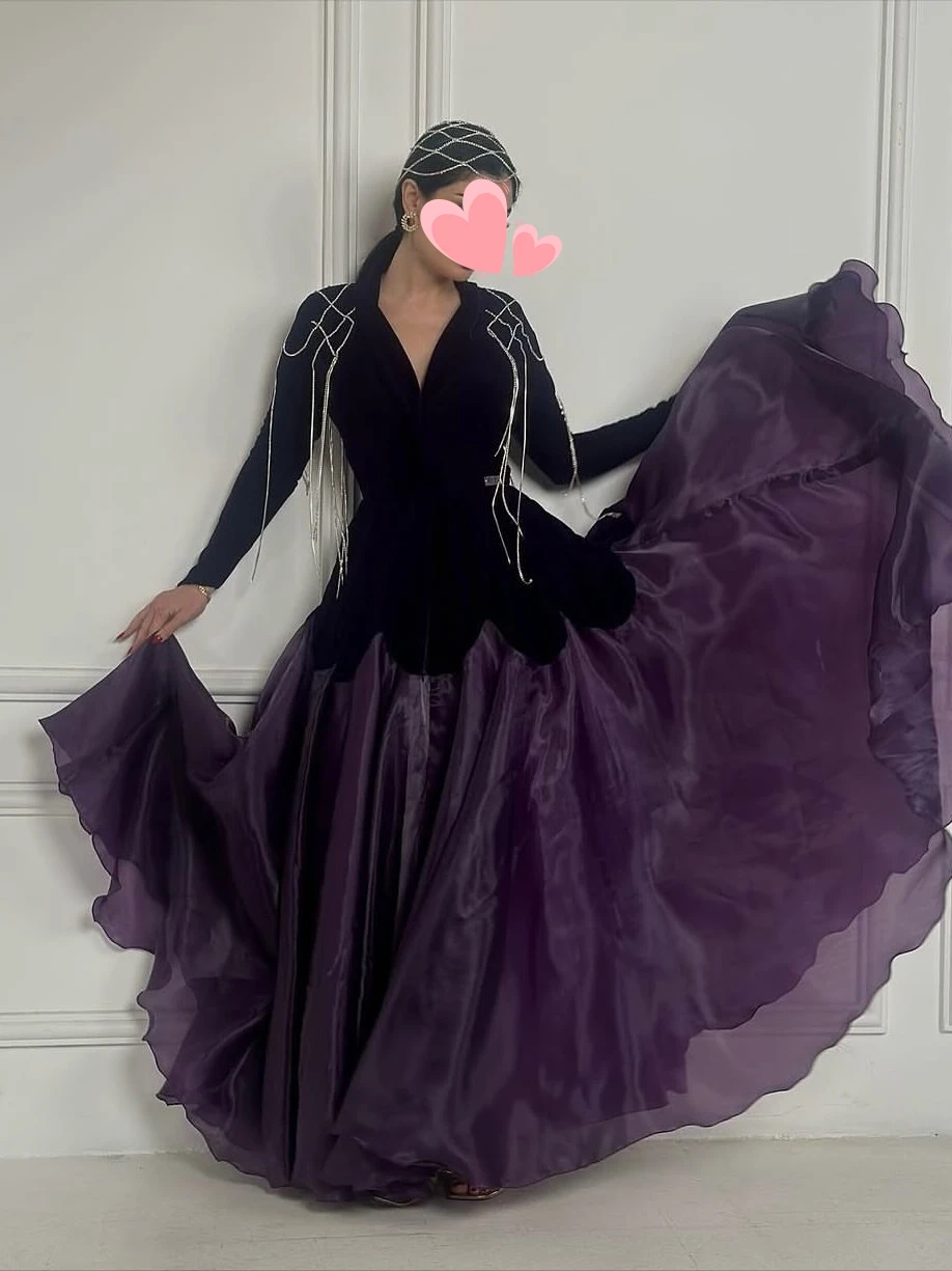 Andere Shore Elegantes Vintage Sexy Schwarz Lila Kristall V-Ausschnitt Meerjungfrau Anpassen Formelle Anlässe Ballkleid Abend Party Kleider