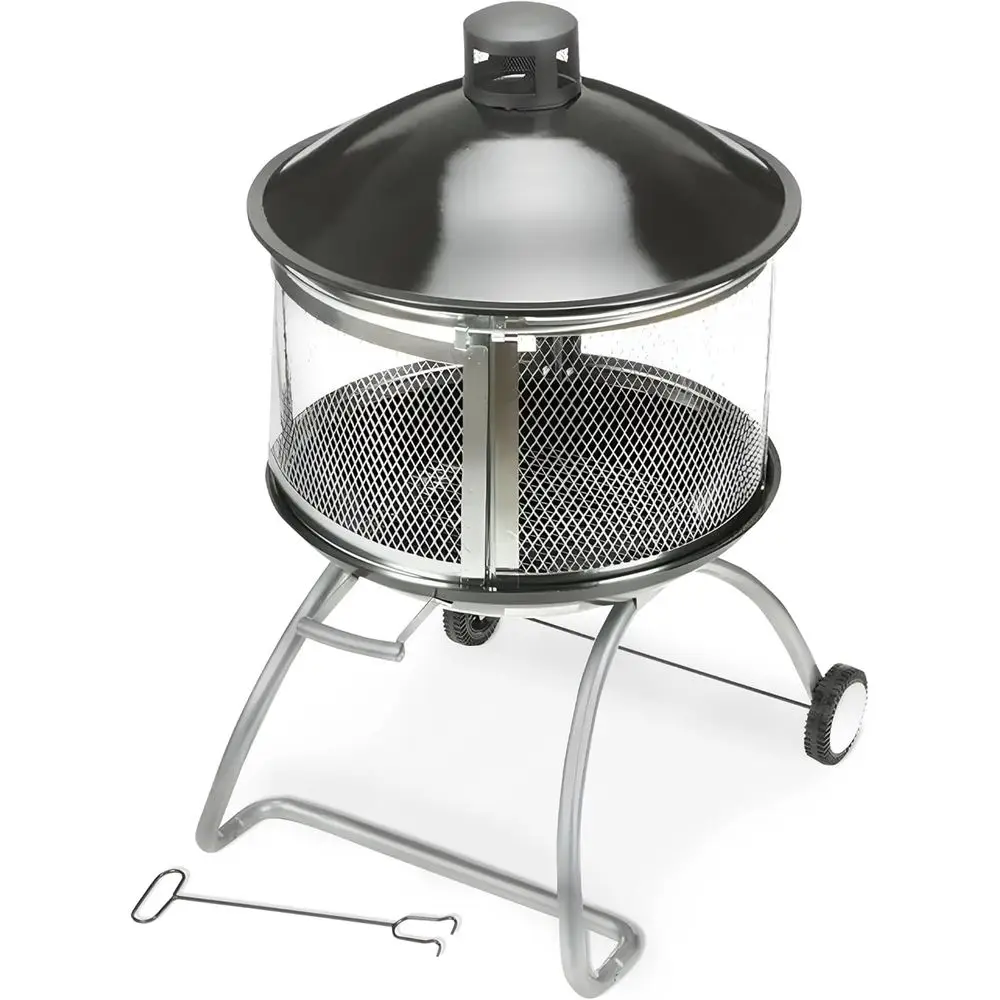 

28 Inch Outdoor Fire Pit with Sliding Door and Removable Top Lid