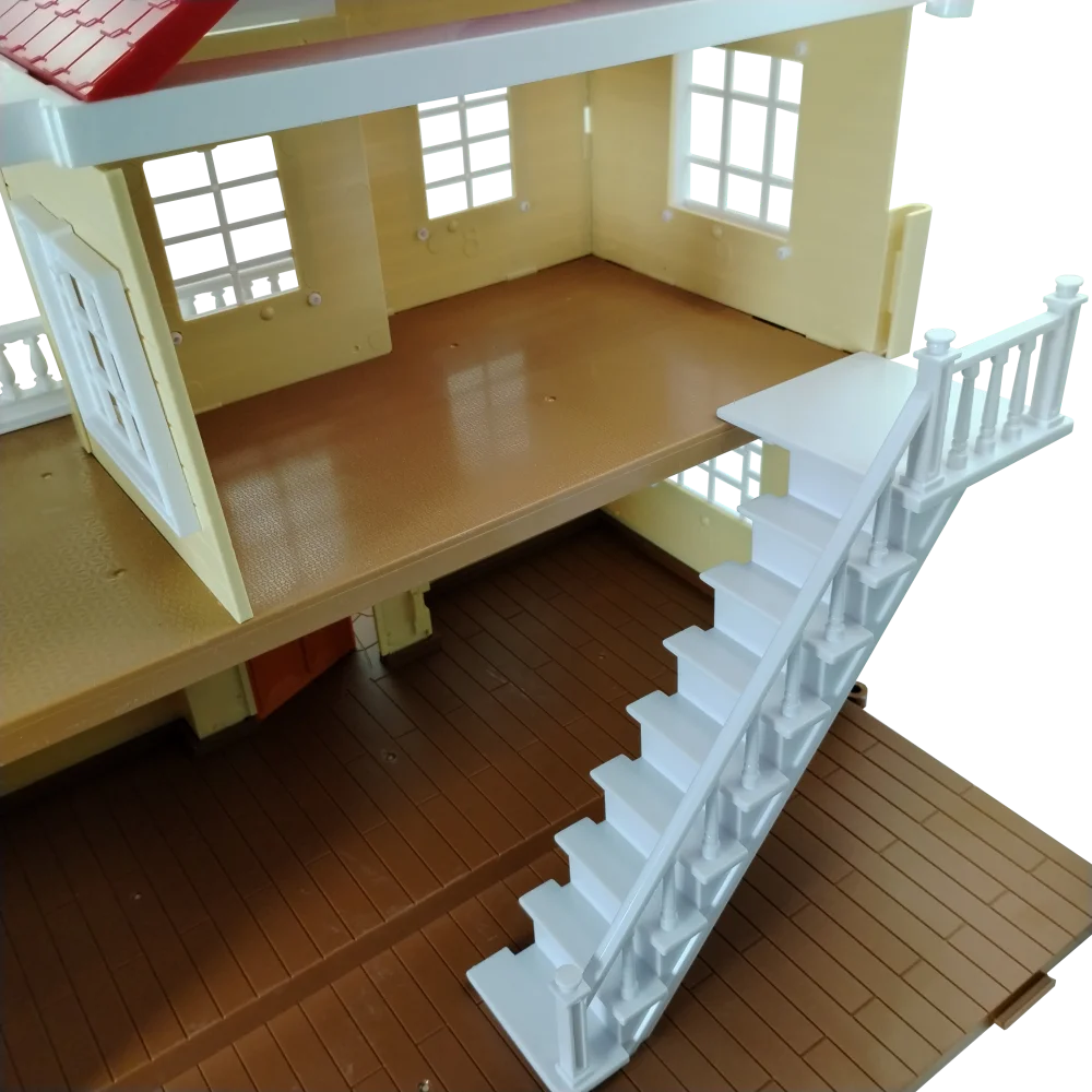 Casa de muñecas de dos pisos de la familia del bosque para niños, juguetes con escalera, cocina, baño, accesorios de Miniaturas, muebles, muñecas de