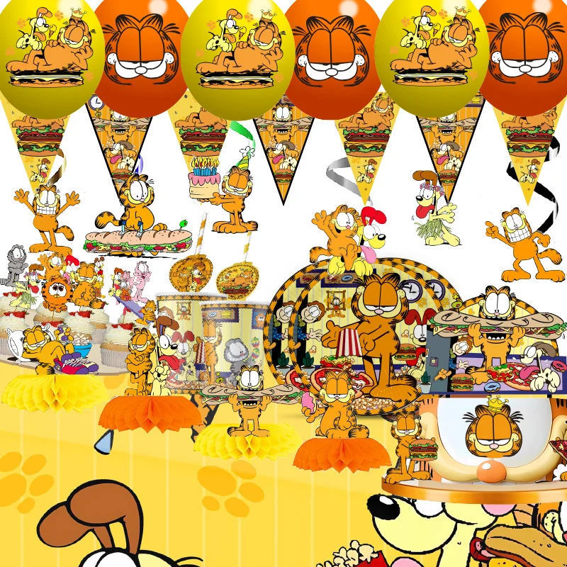 Garfielde Cartoon Nette Geburtstag Party Versorgung Geschirr Dekoration Kind Geschenk Junge Ballon Kuchen Topper Banner Baby Dusche Wohnkultur