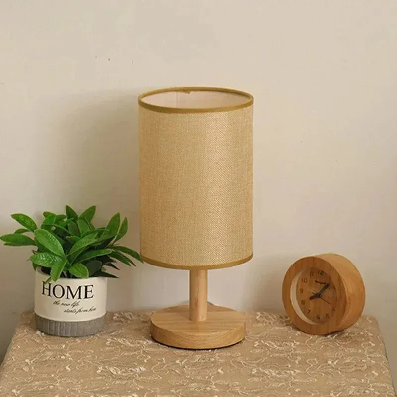 LED Nightstand Lamp with Textured Fabric Shade, USB Powered Adjustable Glow for Indoor Side Tables