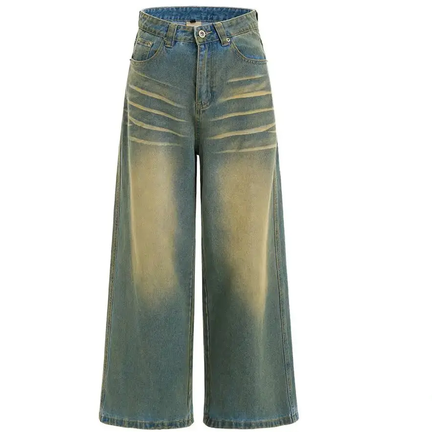 

CHIC Woman Jeans Street Y2K Mud Washed Fashion Women Distressed Trendy Casual Denim Trousers Men Loose Pants Harajuku Autumn