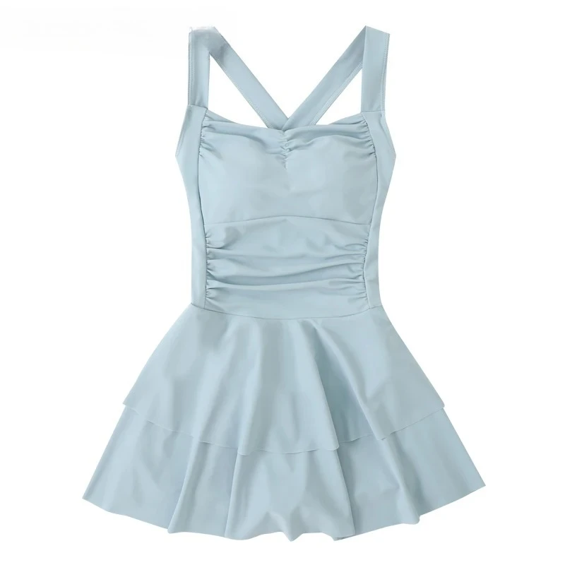 Summer New Solid Color One-piece Pool Suspender Swimsuit Women Sweet High Waist Comfortable Beach Vacation Swimwear