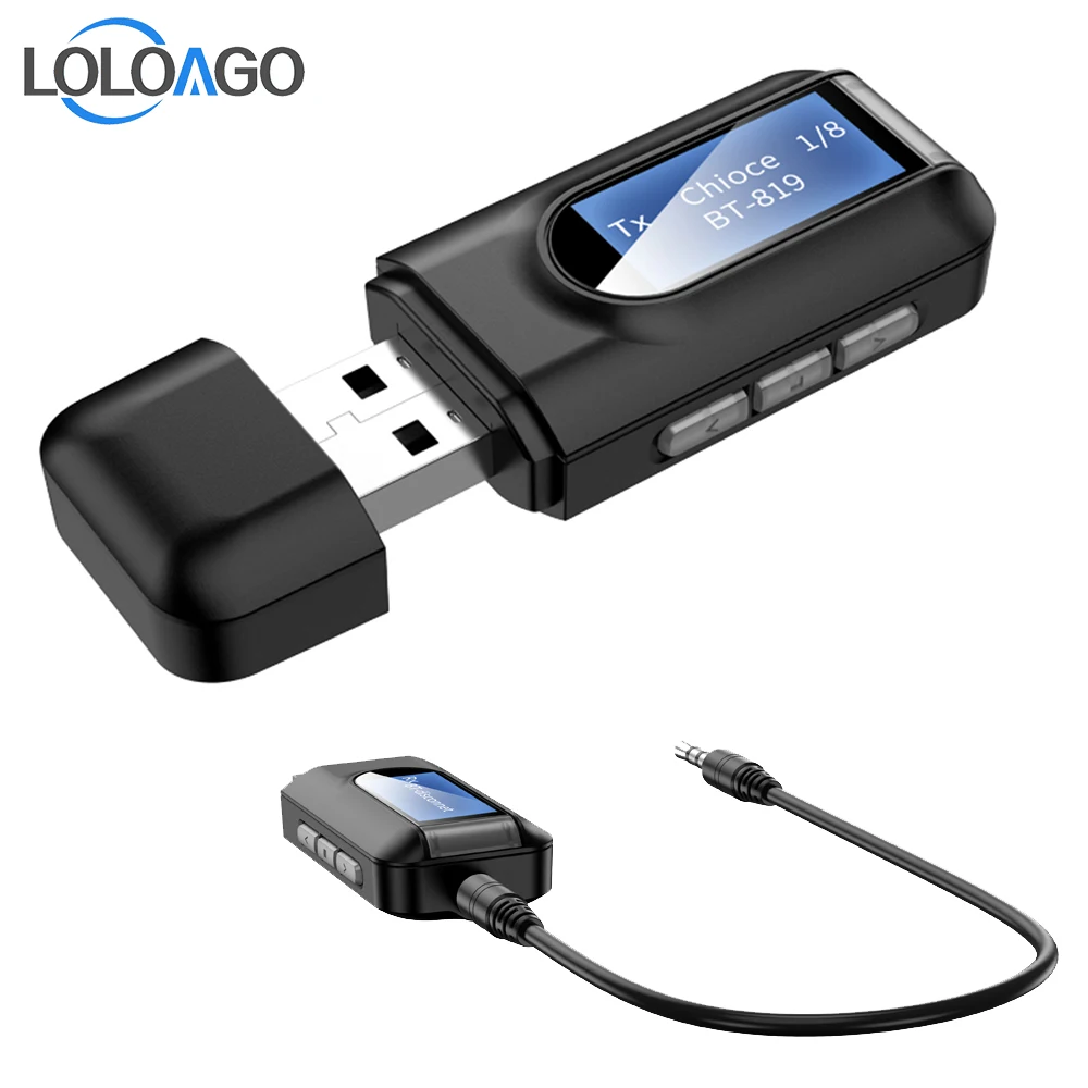 

LOLOAGO Bluetooth 5.0 USB Audio Receiver Transmitter 2 IN 1 Mini 3.5mm Jack AUX Wireless Adapter Bluetooth Car Kit for Car TV PC