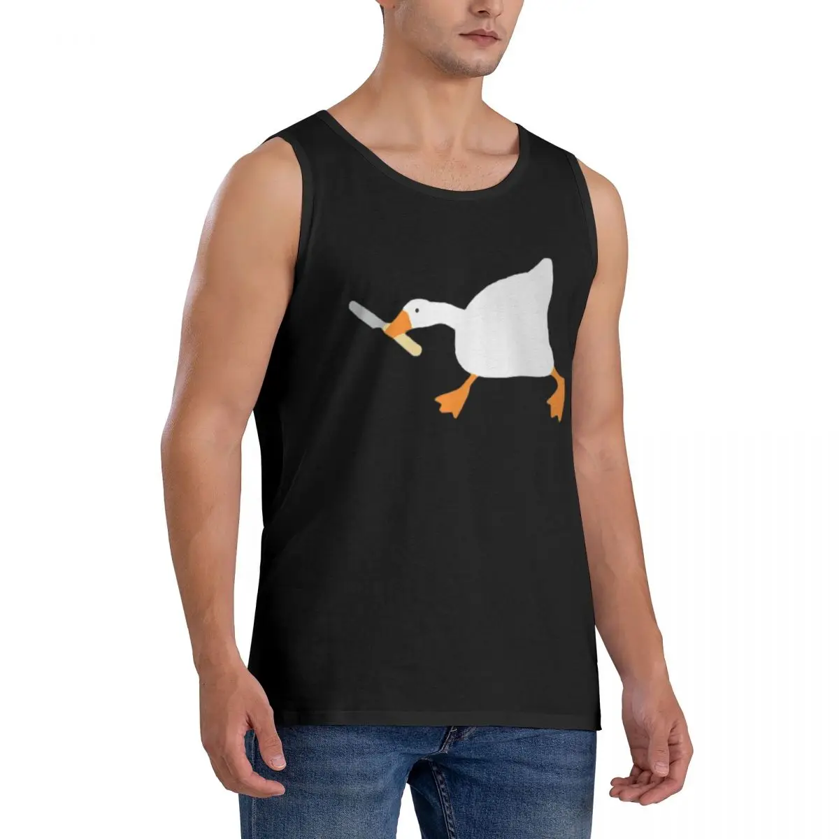 100% Cotton Goose With Knife - Peace Was Never An Option Sleeveless T-Shirt Men Workout Sports Tops Men's Crew Neck Vest