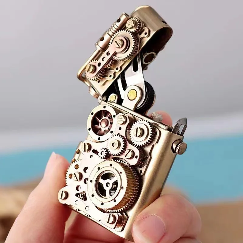 Steampunk Lighter Gear Linkage Mechanical Creative Pure Copper Kerosene Lighter Personalized Men\'s Gift Collection