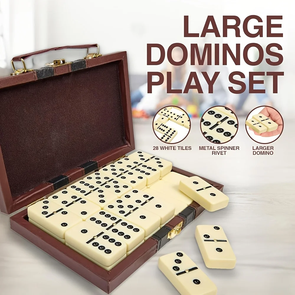 

Domino Game 28 Thick White Tile Double Sixes Set, High-Quality Creative Multiplayer Domino Game Exquisite Box Family Game
