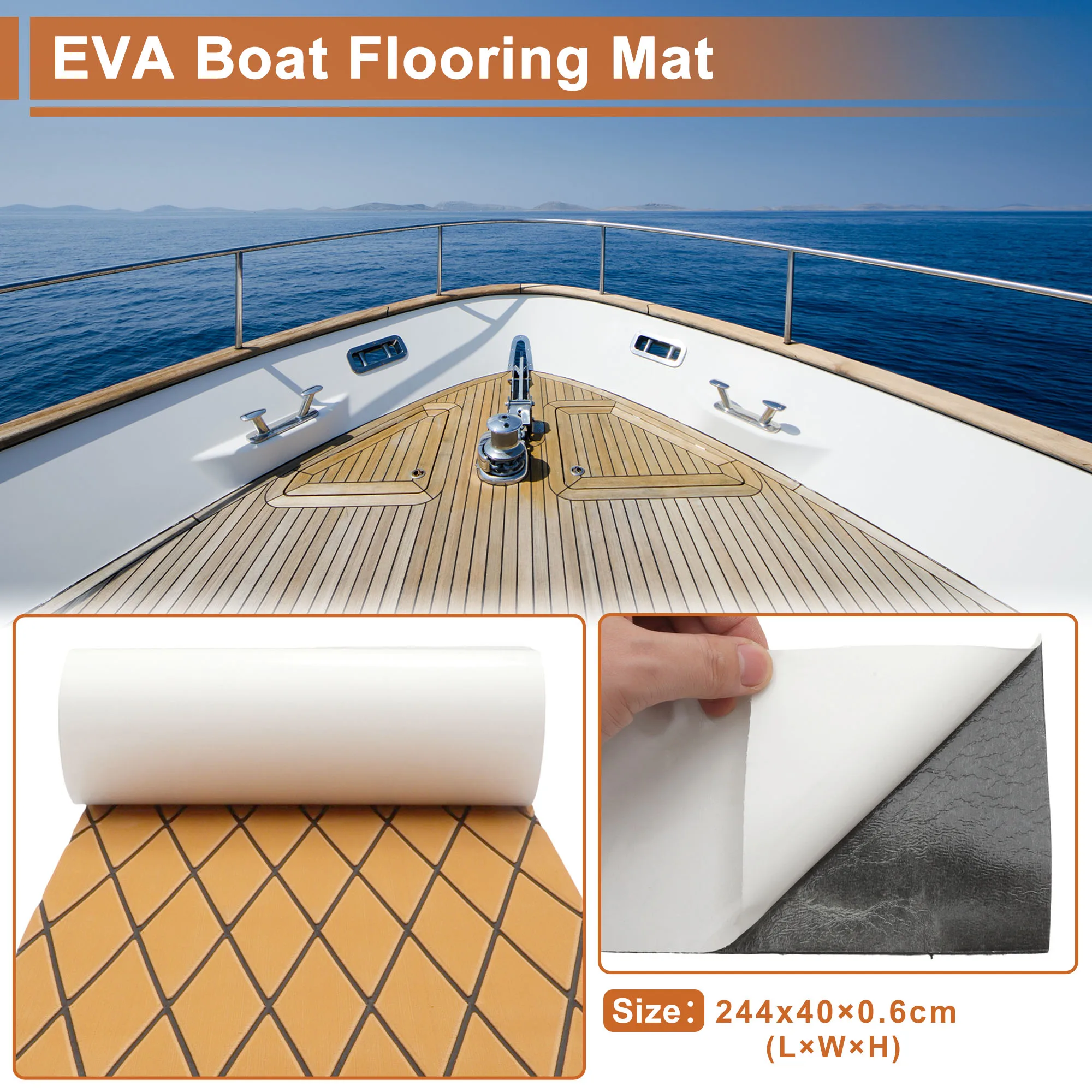 UXCELL 2440X400X6mm Self-Adhesive EVA Foam Boat Flooring Teak Sheet Non-Slip for Boats Decking Marine Teak Yacht