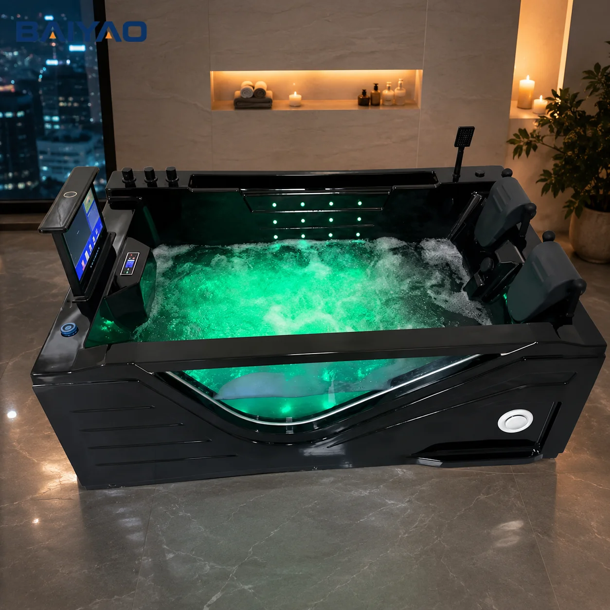 Whirlpool BathHot Sale Whirlpool Bath All Black Colour Muti-function Acrylic Massage Spa Bathtub Hot Tub For 2 Person Home& Hote