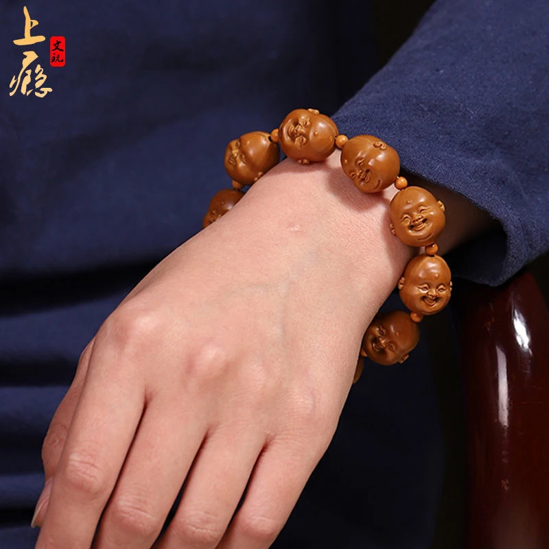

Olive bracelet with iron pits, handmade, symbolizing the diversity of life, Buddha pit carving, collectible, couple's bracel