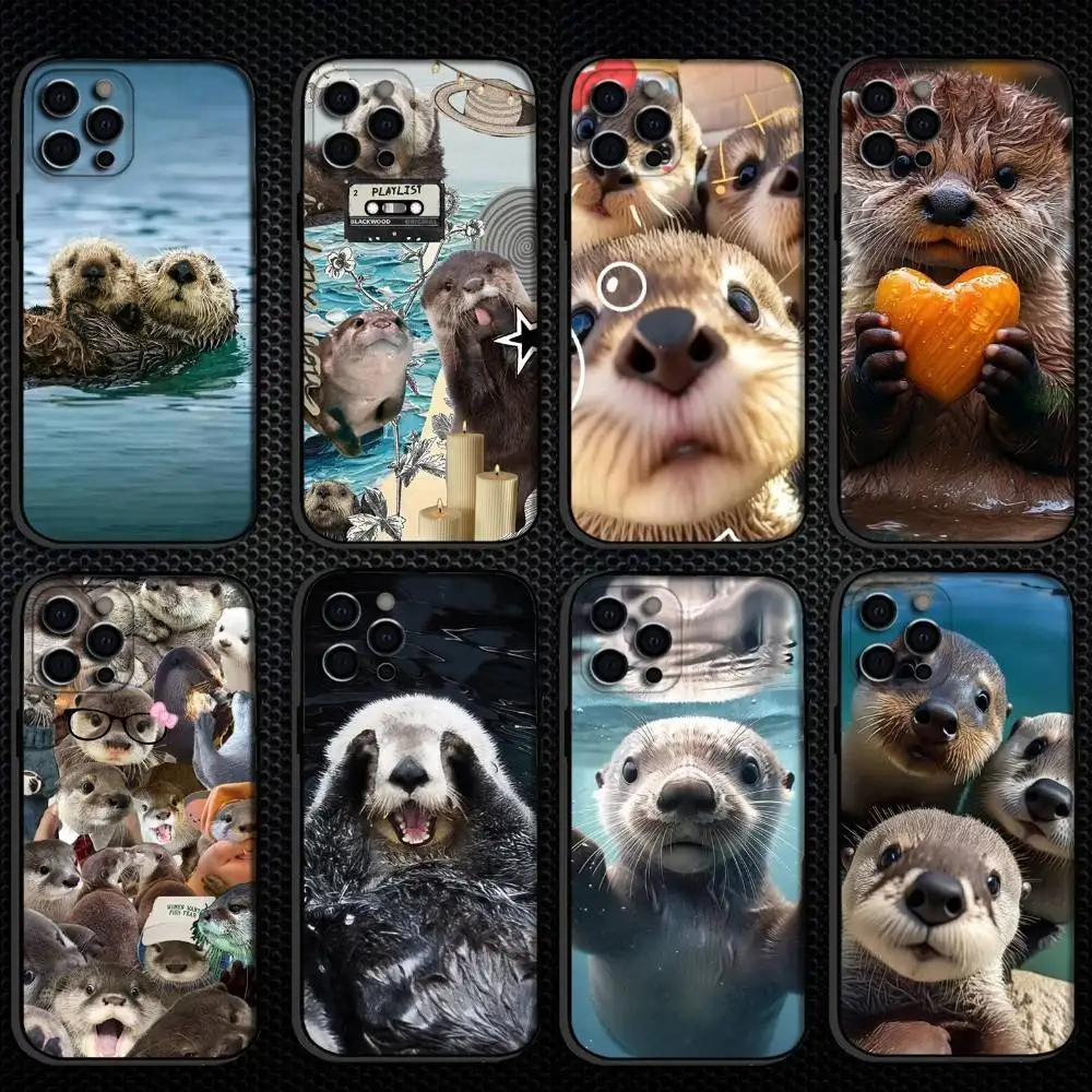 

Cute animal otter phone case Phone Case For iPhone 16,15,14,13,12,11 Plus,Pro Max, Soft Silicone Black Cover