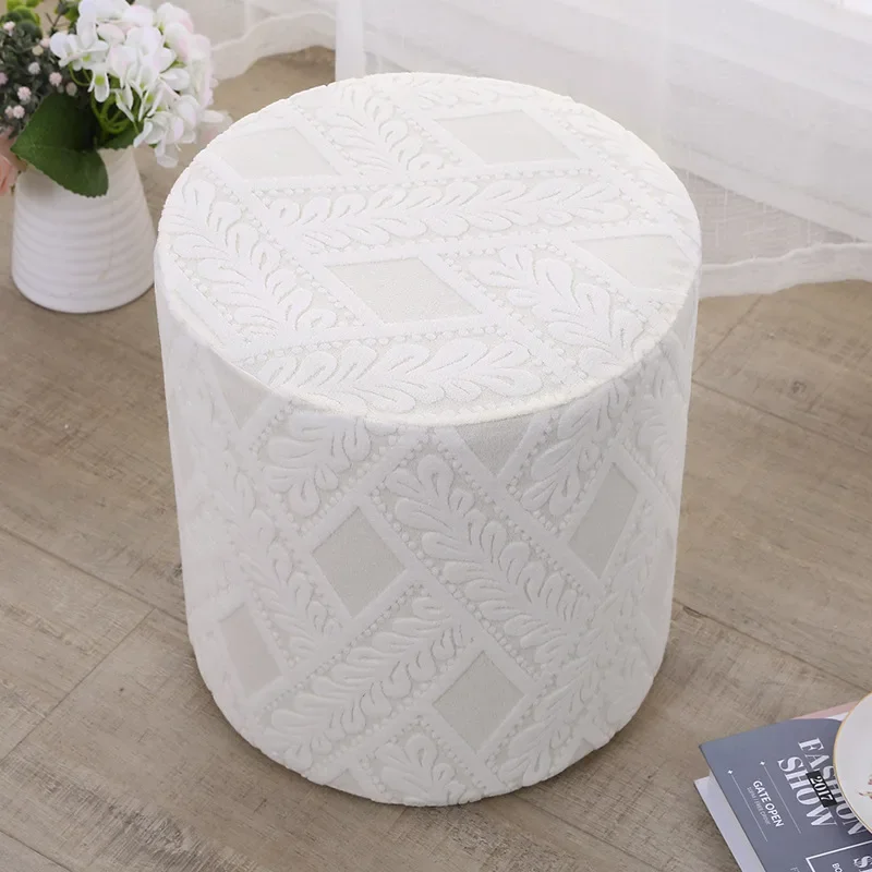 yesStretchable Round Stool Cover, Machine Washable, Home Use Shoe-Changing Stool Cover, Jacquard Sofa Stool Cover 4