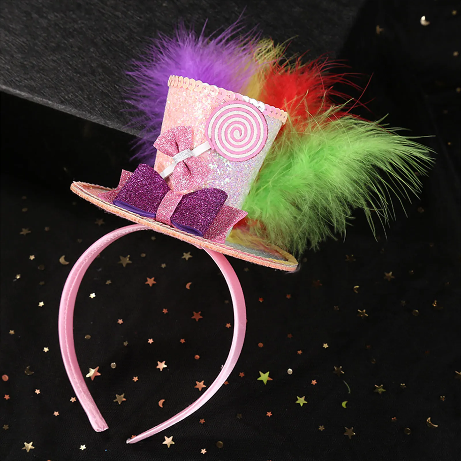 Fascinators Mini Top Hat Headband Feather Sparkling Sequin Bowknot Hair Hoop Hairloop Halloween Cosplay Hair Costume Accessorie