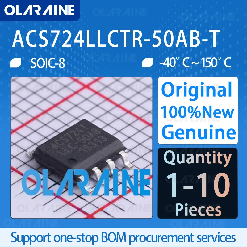 1/5/10Pcs Original ACS724LLCTR-50AB-T SOIC-8 A current sensor is mounted on the board Current rating 50A Frequency range 120kHz