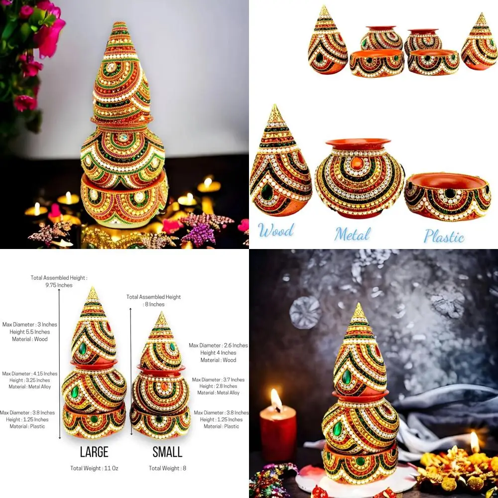 مجموعة كالاش جوز الهند المزخرفة الأنيقة لـ laxmi-ganesha puja، والحرف اليدوية الهندية