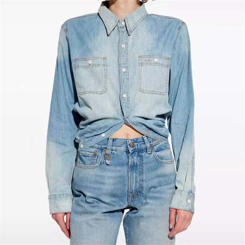 

Women's shirt New retro pure cotton collar long sleeved top for autumn 2025 Single breasted slim fit Women's blouse y2k Crop top